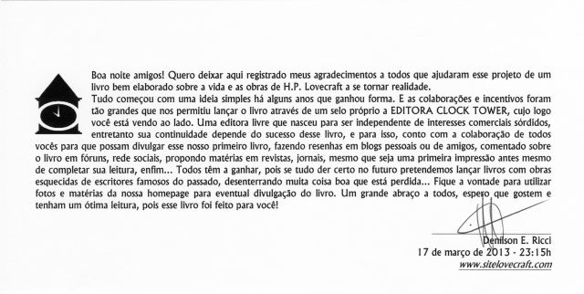 O Mundo Fantástico de H. P. Lovecraft - The Book Insert Sheet