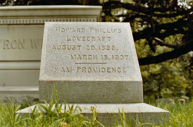 The Will Hart Source Photo L_06 Blackstone - Swan Point Cemetery (1846) - 585 Blackstone Boulevard - H. P. Lovecraft's Headstone - Heroic Shot 3 - The Whipple V. Phillips Lot - Lot 5 - Group 281